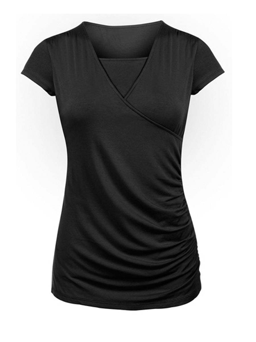 New Round Neck Short Sleeve Slim Fit Maternity T-shirt - Chic Angle